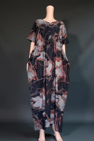 Cotton Black Printed Kaftan Nighty