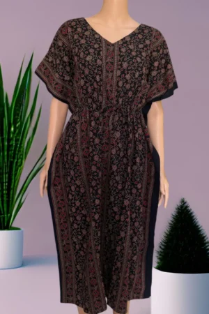 Cotton Black Printed Short Kaftan