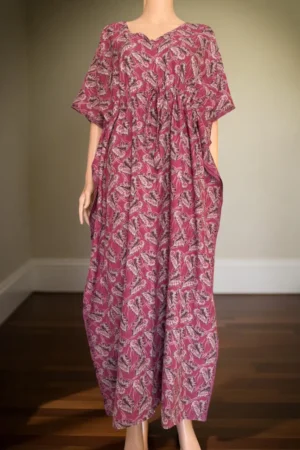 Cotton Pink Printed Kaftan Nighty