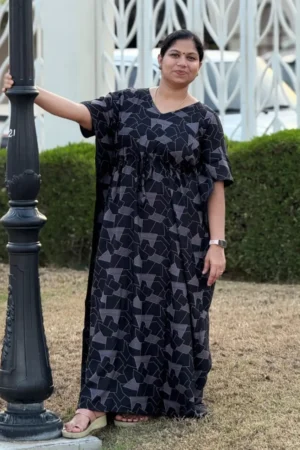 Cotton Black Printed Kaftan Nighty