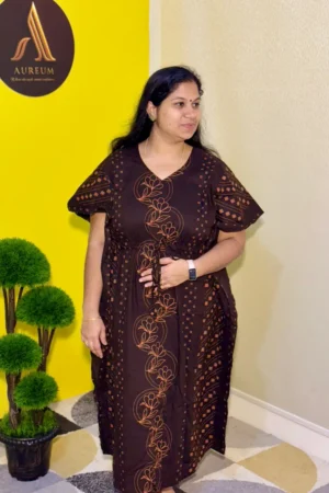 Cotton Printed Brown Short Kaftan Nighty