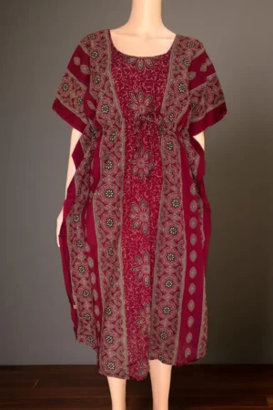 Cotton Printed Maroon Short Kaftan