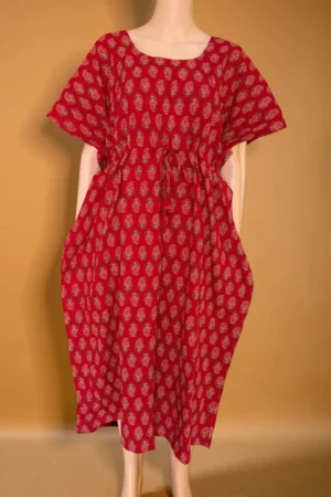Cotton Printed Red Short Kaftan