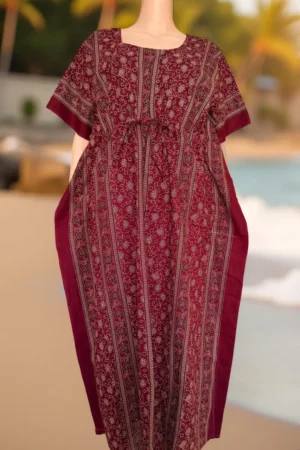 Cotton Printed Maroon Short Kaftan