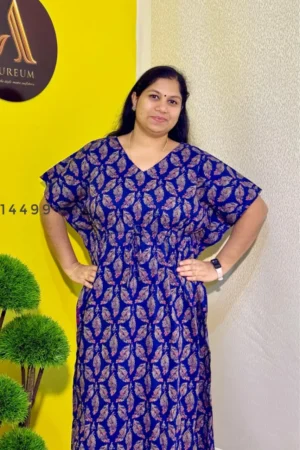 Cotton Printed Blue Short Kaftan Nighty