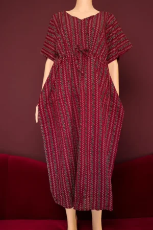 Cotton Printed Maroon Short Kaftan