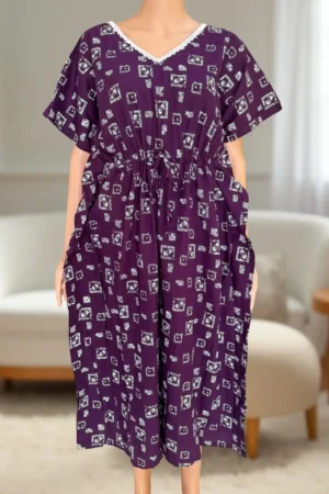 Cotton Printed Purple Short Kaftan