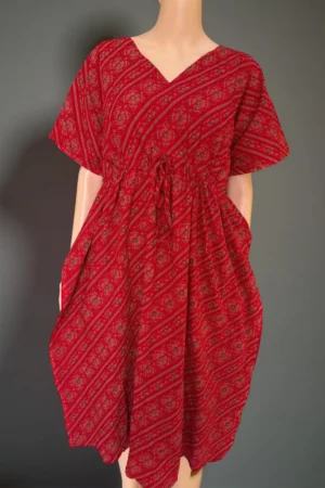 Cotton Printed Red Short Kaftan