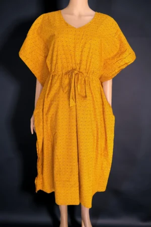 Cotton Printed Yellow Short Kaftan