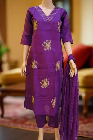 Purple Embroidered Churidar Set