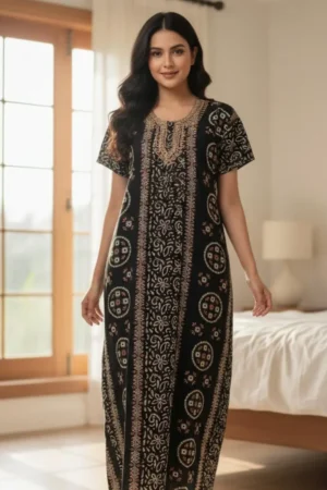 Black Printed Pure Cotton Nighty