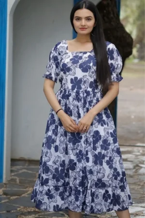 Blue Blossom Square Neck Frock