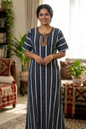 Blue & White Striped Pure Cotton Nighty