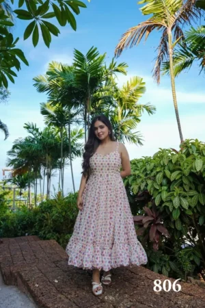 Floral Printed Sleeveless Frock