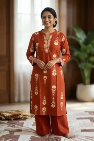 Jaipur Cotton Co-ord Set – Orange Printed