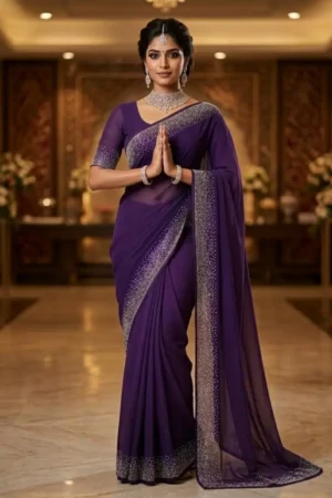 Fancy Designer Saree with Stone Embellished Border