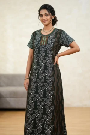 Black Printed Pure Cotton Nighty